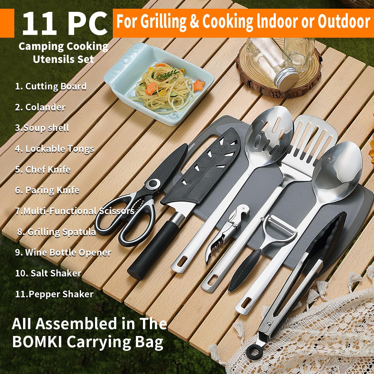 Evanda Essentiels de Camping 10 pièces en Acier Inoxydable, pour la Cuisine extérieure et Les grillades, Parfait pour Le Voyage, Le Camping, Les véhicules récréatifs, Les barbecues