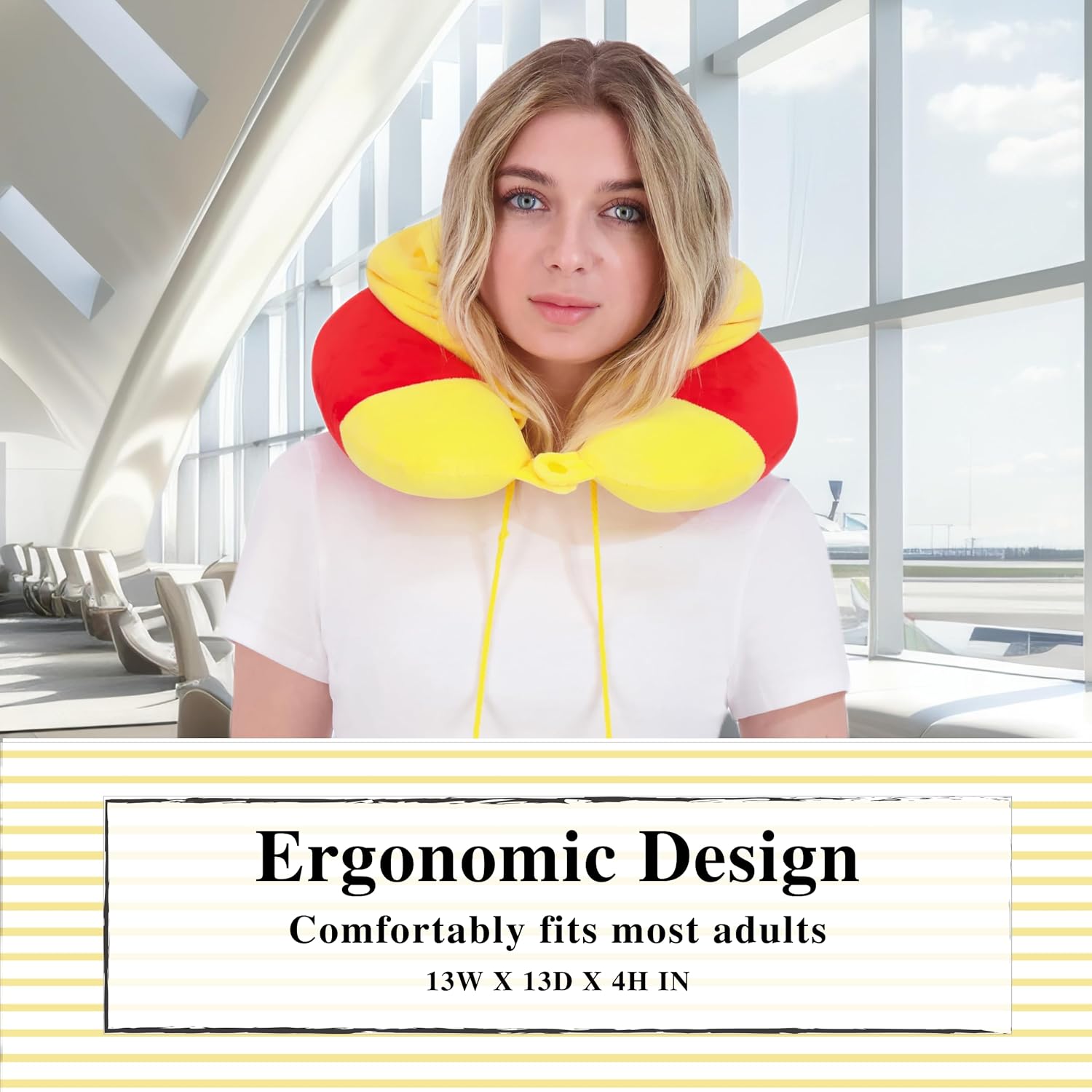 Disney Winnie The Pooh Hooded Neck Pillow, Memory Foam Travel Accessories for Airplane, Car, and Office, Comfortable and Breathable, Orange