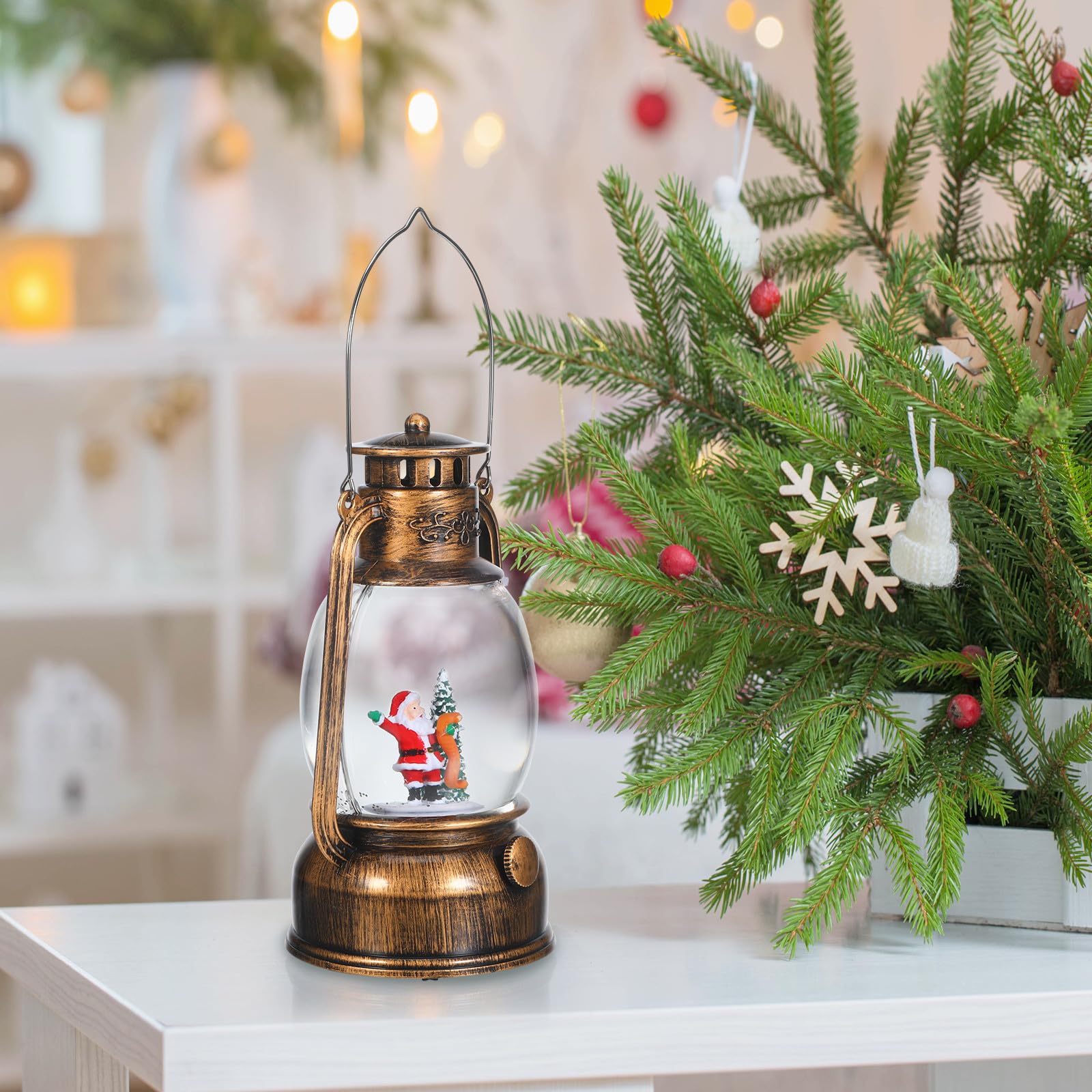 UKCOCO Lanterne Boule à Neige de Noël Musicale et Lumineuse USB