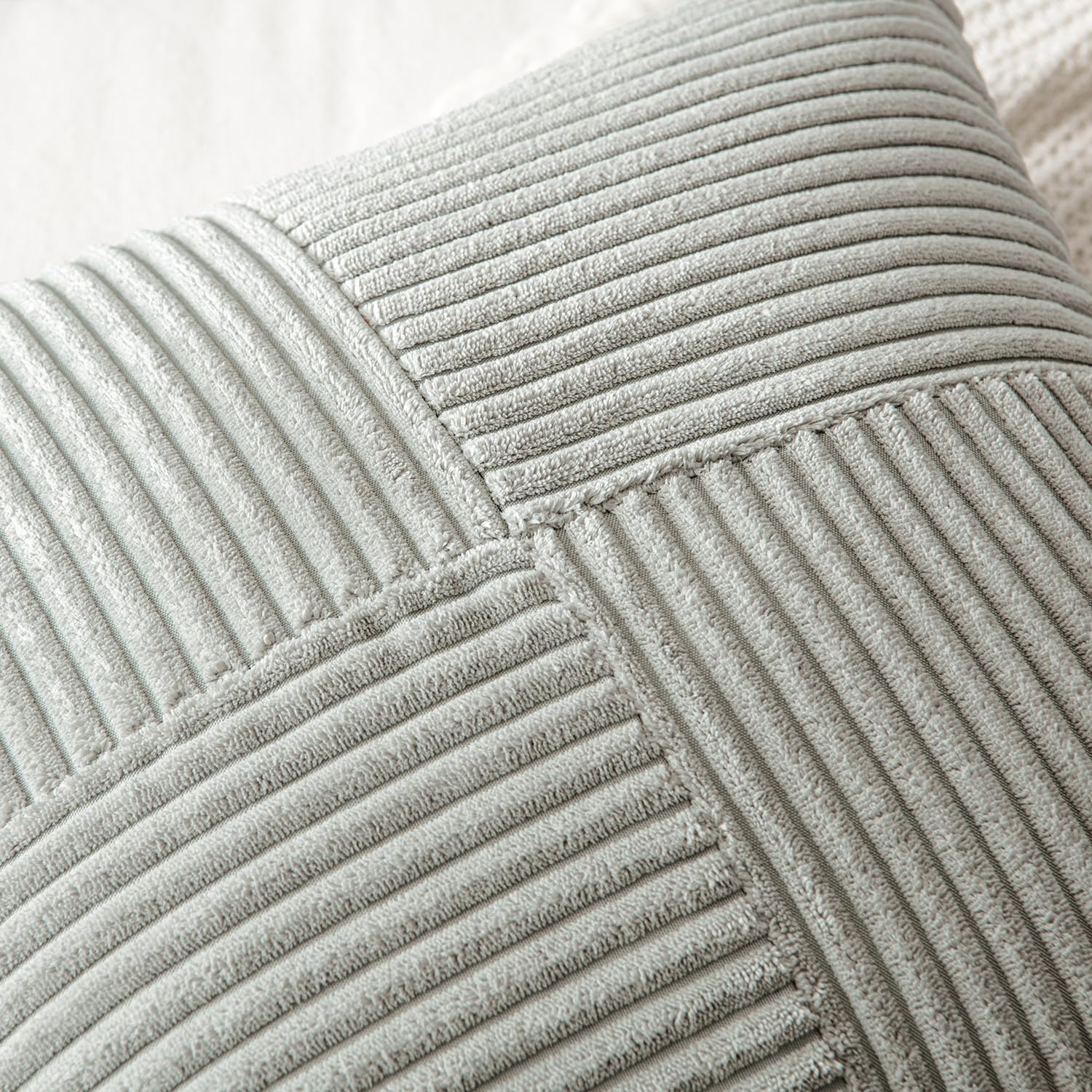 MIULEE Silver Grey Decorative Throw Pillow Covers 18x18 Inch for Couch Bed Sofa Pack of 2 Boho Farmhouse Throw Pillows Soft Cross Corduroy Patchwork Textured Cushion Cases - Image 2