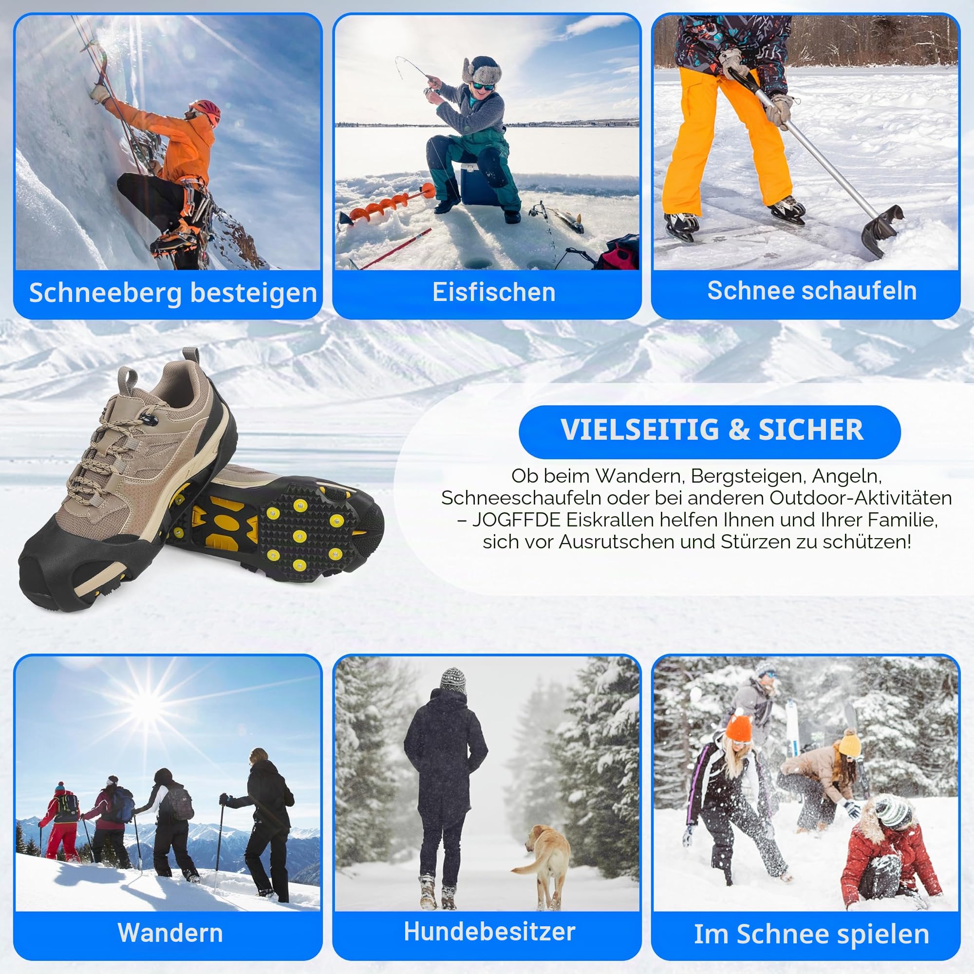 SHADDOCK Ice Snow Grips Traction Cleats 11 Studs Ice Snow Crampons for Shoes and Boots Anti Slip Overshoe Winter Outdoor ​Ski Hiking Climbing Fishing Walking