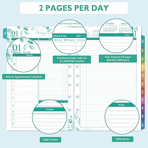 Miniatura 3 de Recambios de planificador 2026 – enero 2026 – diciembre 2026 – diciembre 2026, dos páginas por día, agenda diaria 2026, organizador encuadernado en