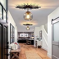 Vista 8 de UOFUS Lámpara de techo pequeña de montaje empotrado negra con globo de cristal Sputnik Starburst 1 luz cerca de techo para pasillo, comedor