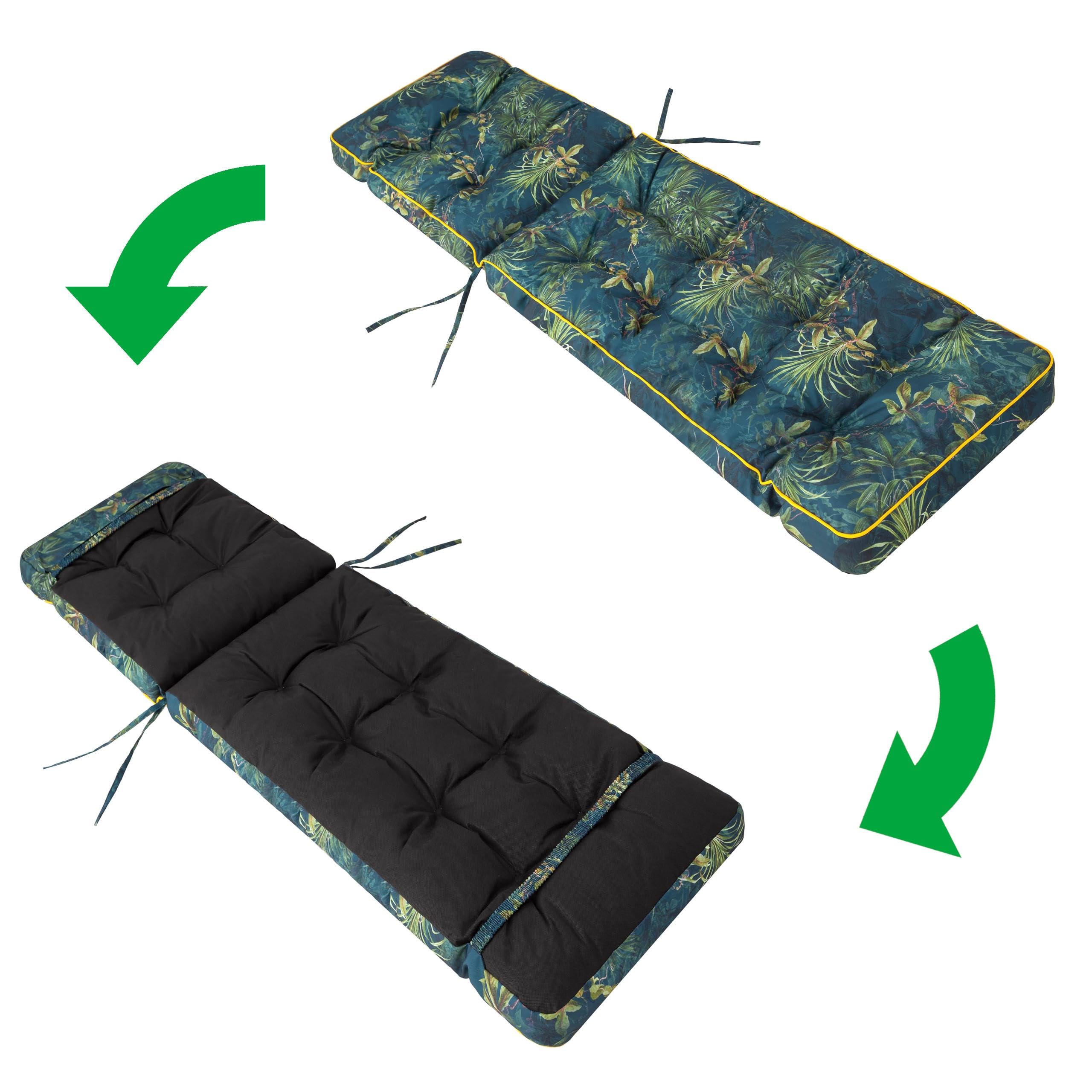 PillowPrim Nakładka na leżak ogrodowy, nakładka na leżak 200 x 55 x 9 cm - Wygodna nakładka na leżak - Poduszka na leżak ogrodowy, poduszka na leżak, haftowana - Zielona łąka