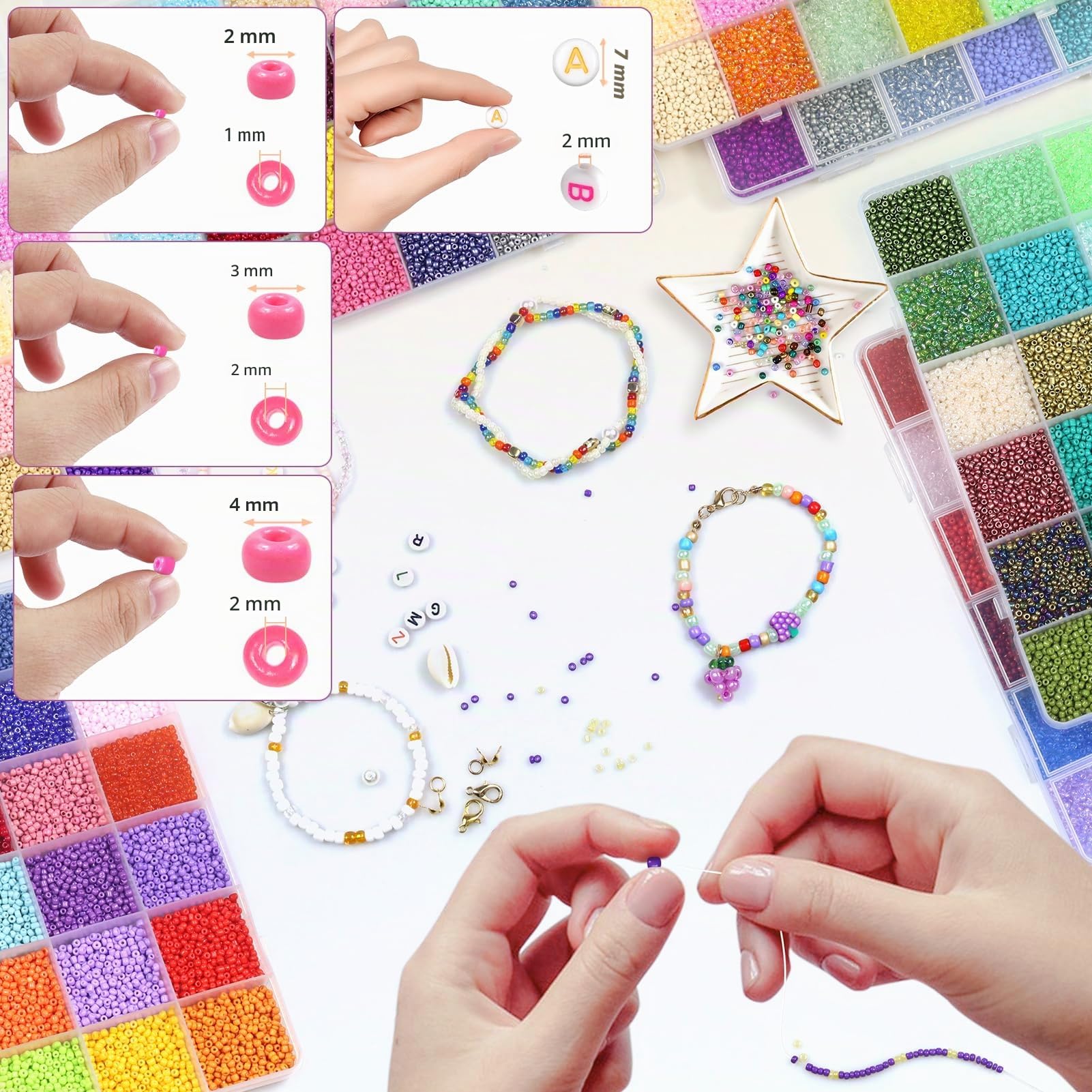168 Colores Perline per Braccialetti 44506 Pezzi - Kit Bigiotteria Fai da Te Bambina con 450 Lettere, Perline Sorridenti e Ciondolo Charms 3mm per Gioielli
