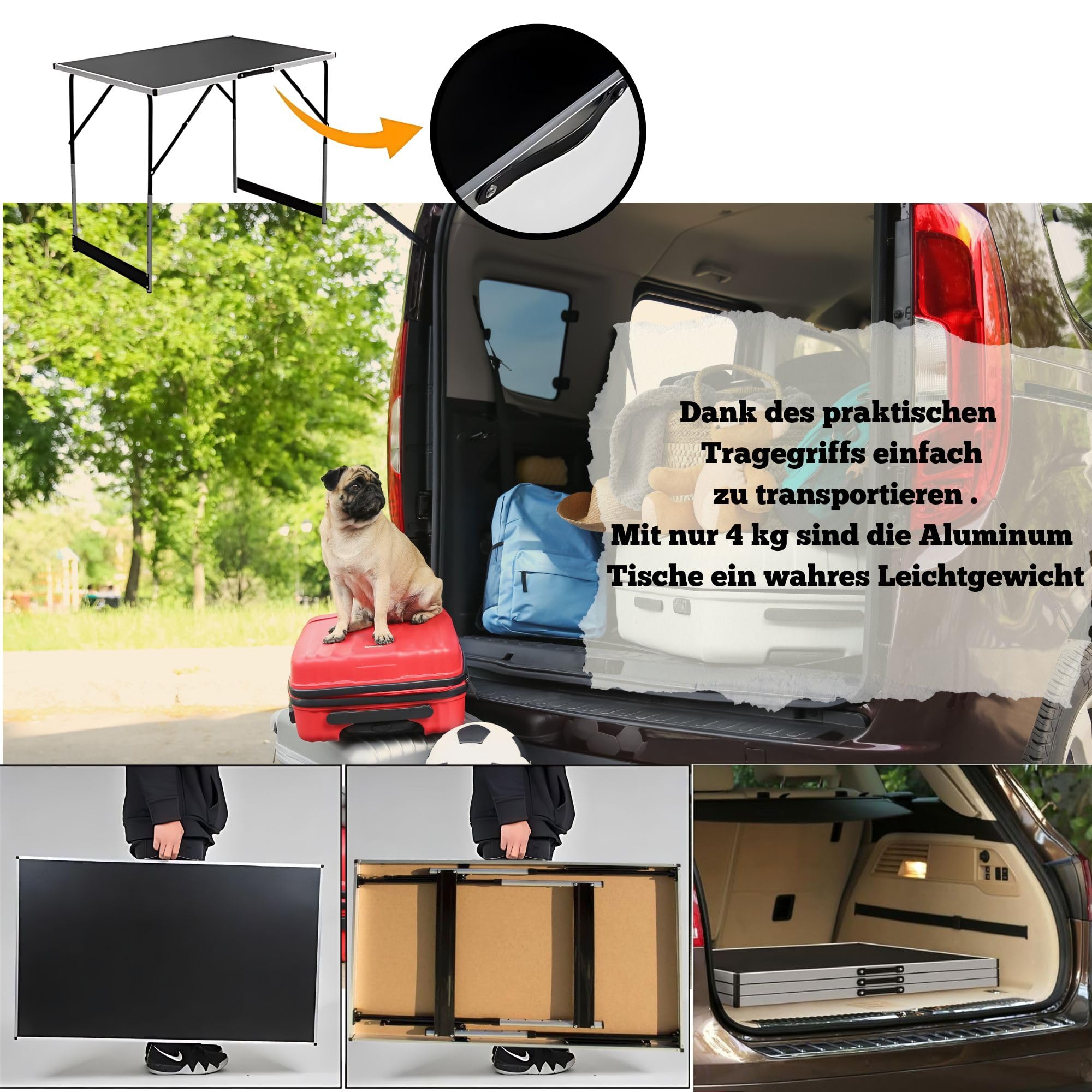 DIVID® Multifunktionstische 3-Teiliges Set, 100x60cm, Tapeziertisch 30 kg Tragkraft je Tisch, Klapptisch, Campingtisch, Flohmarkttisch, Beistelltisch, Mehrzwecktisch, Höhenverstellbar, Mahlertisch