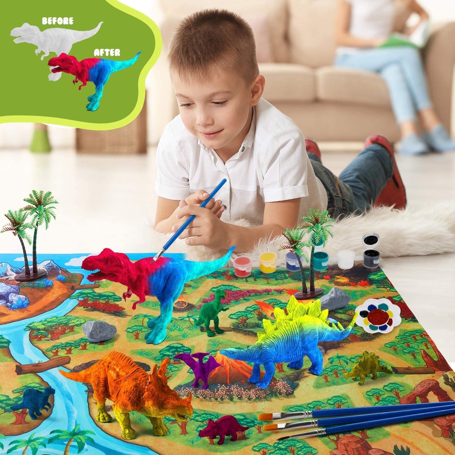 Dinosaur Arts and Crafts for Kids Age 48, Dinosaur Painting Toys Kit with 16 Dino Figures and