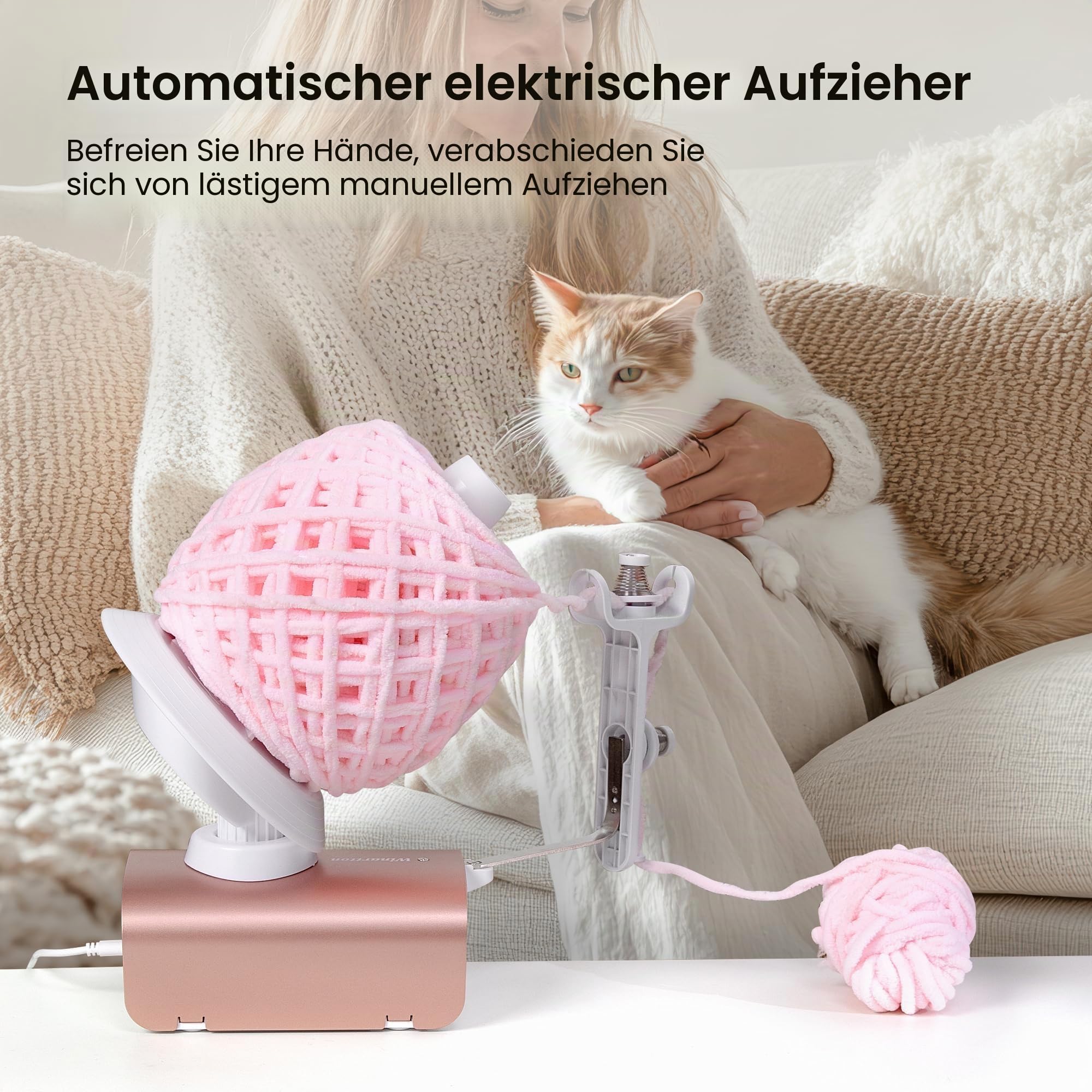 Elektrischer Garnwickler zum Häkeln, Heavy-Duty Garnkugelwickler 10 oz große Kapazität, automatischer Garnkuchenwickler Spinner Roller, Häkelwerkzeuge Zubehör für Strickliebhaber (patentiert