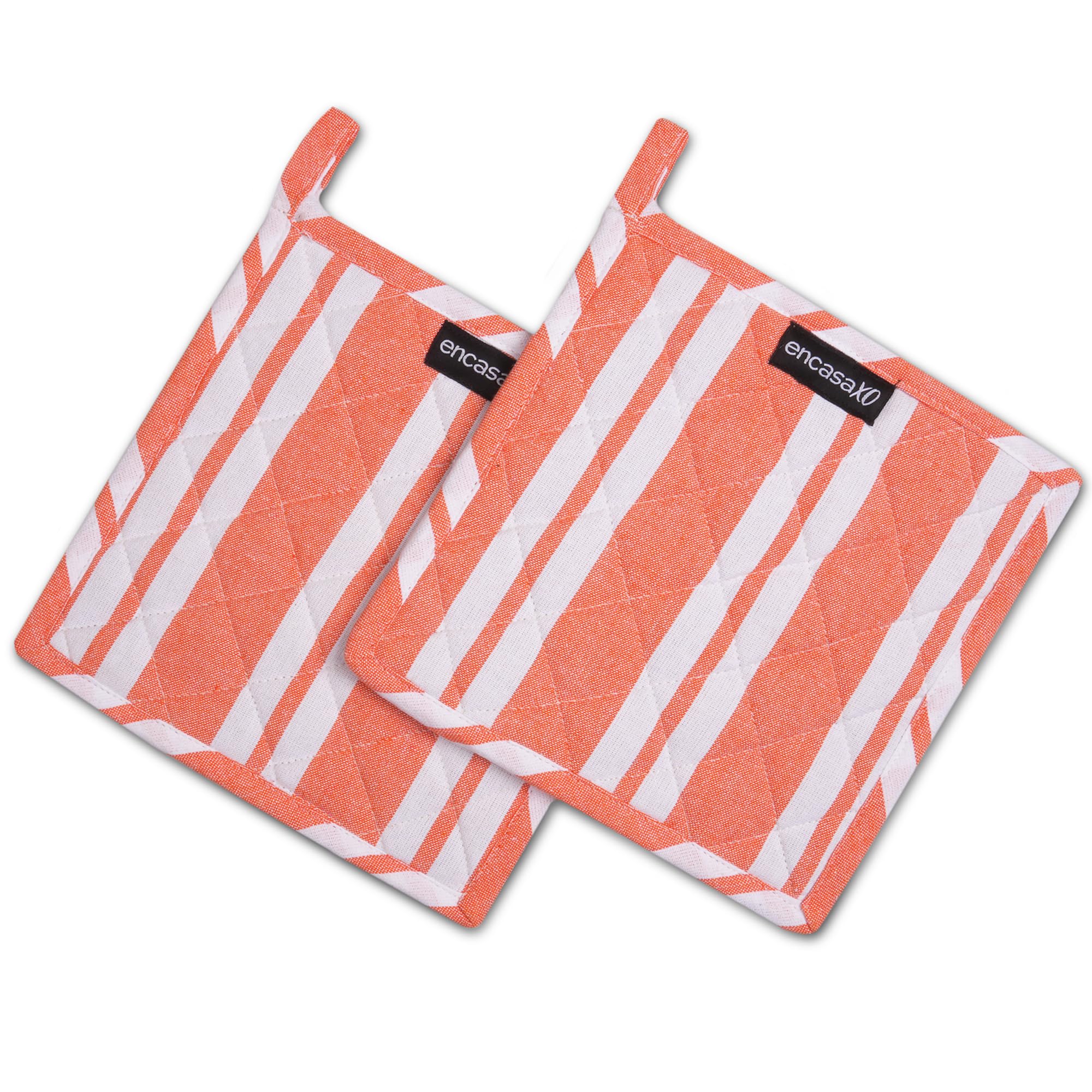 Encasa XO 21 cm Oven Microwave Potholders (2 pc Set) for Kitchen Cooking & Baking - Heat Resistant, Thick & Safe, Protection of Hands from Hot Utensils - Franca Orange Stripes