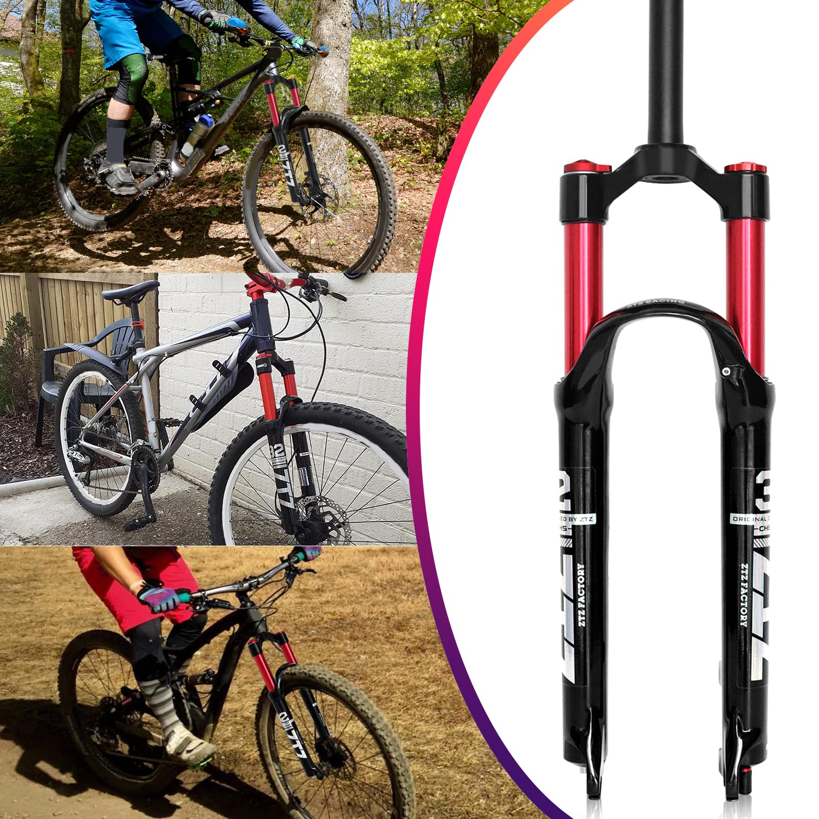 Fourche Avant de Montagne 26" 27,5" 29" Double Chambre à air Fourche vélo Amortisseur Fourche Avant Fourche à air