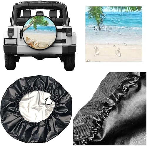 Miniatura 4 de Shells On The Beach - Cubierta de neumático de repuesto para neumáticos de mar tropical, protectores de ruedas, a prueba de polvo, para remolque,