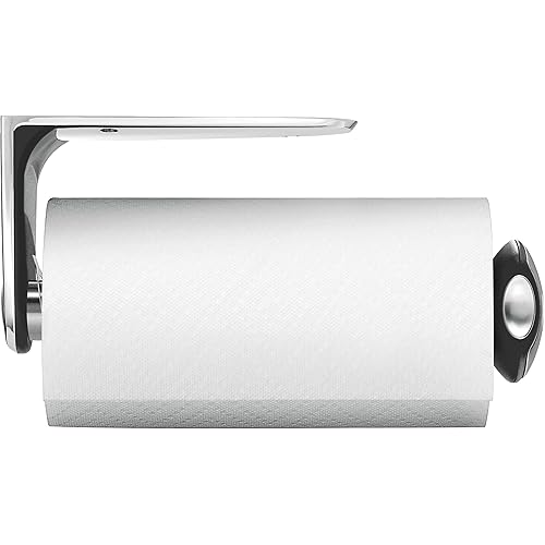 simplehuman KT1086 Quick Load Wall Mounted Kitchen Roll Holder, Suitable for Under Cupboard Cabinet, Easy One Sheet Tear, Easy to Install(Fits Kitchen Rolls Measuring 22-23cm), Brushed Stainless Steel