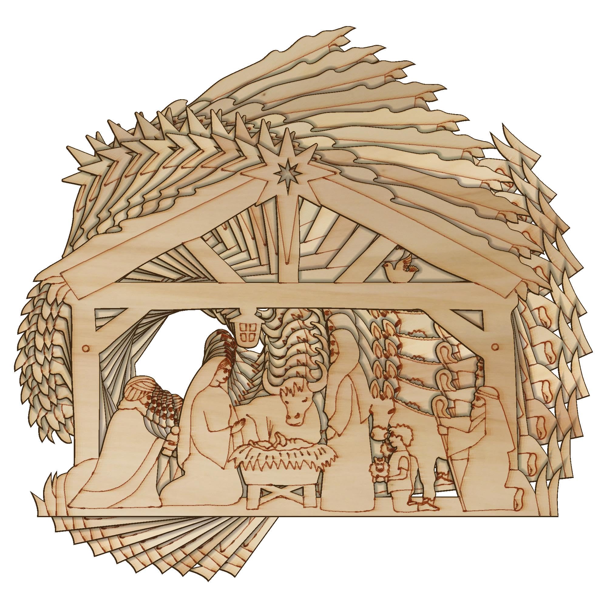 10x Wooden Nativity Manger Scene Craft Shape 3mm Ply Stable Christmas Decoration(18 x 24.5cm,No Hole)