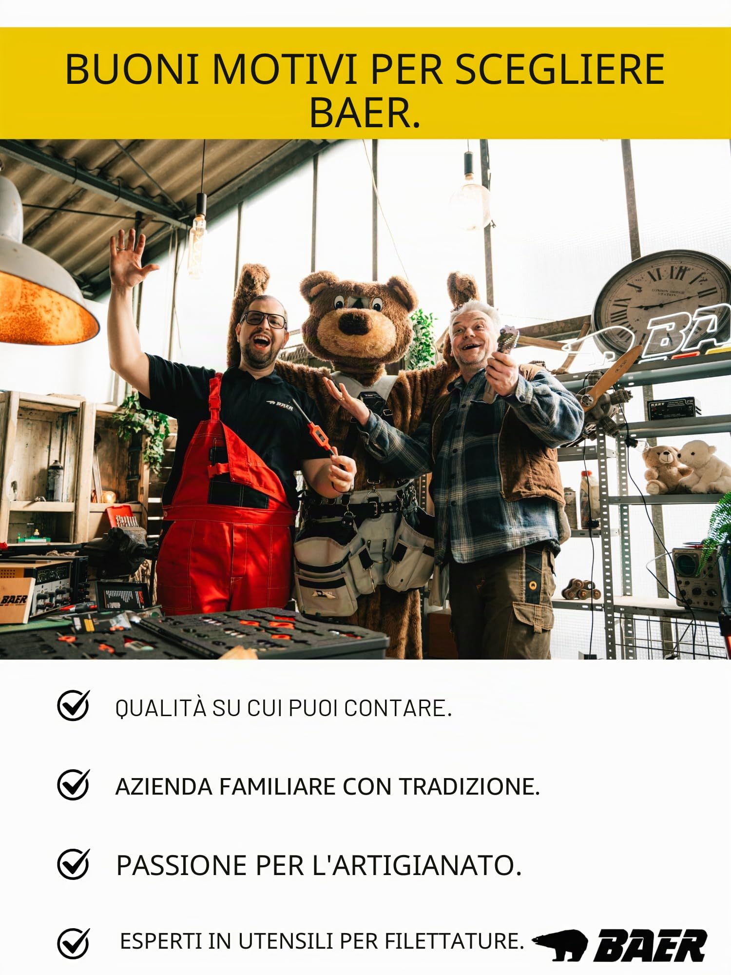 BAER Set di maschi filettati M3 – M12 HSSG – 15 pezzi | Set con trapano a foro e binari | Cassetta metallica professionale