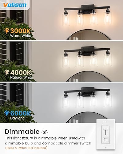Miniatura 4 de VOLISUN Lámparas de baño de color negro mate, 4 luces de tocador de baño sobre espejo, modernas luces de tocador para baños, accesorios de