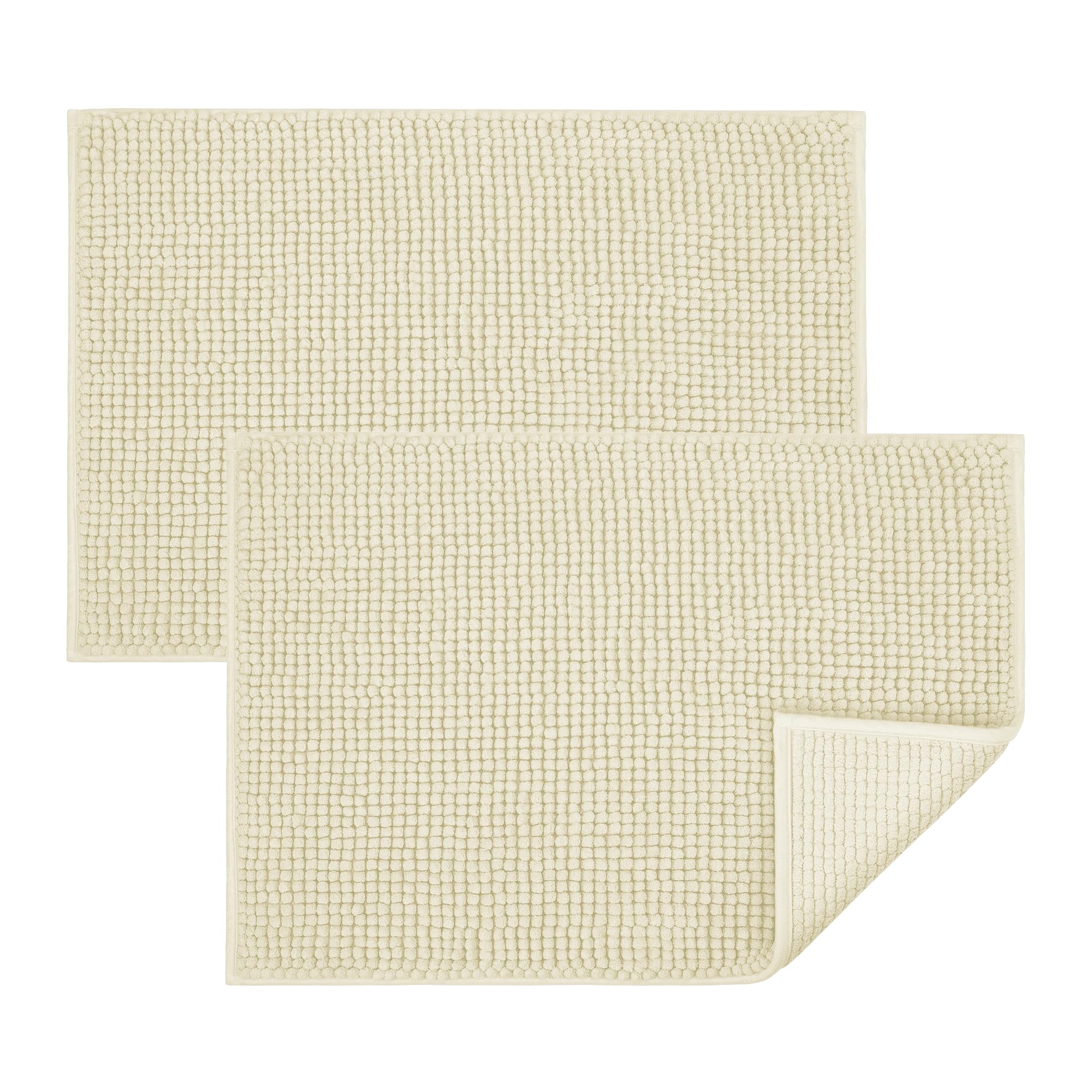BedLooms Cream Bath Mat Non-Slip Anti Mould, 2 Pack 50x80cm Chenille Bathroom Mat, Ultra Soft Machine Washable Bath Mats Water Absorbent Shower Mat