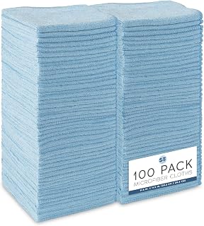 Microfiber Cleaning Cloth, 100 Pack, 11.5" x 11.5", Light Blue | Bulk Cleaning Cloth for Home and Car, Reusable and Multi-Purpose Cleaning Rags for Business, Machine Washable