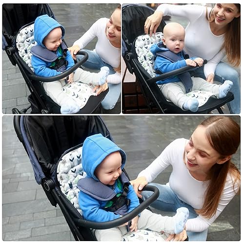 Miniatura 9 de Forro para asiento de cochecito, cojín de cochecito 100% algodón, universal, transpirable y suave, tapete de asiento para cochecito de bebé, 14.4 x