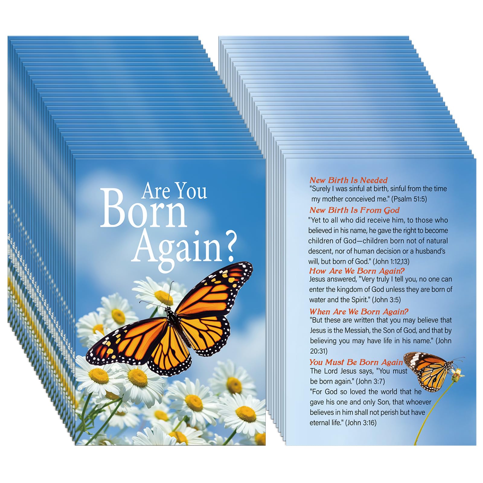 Noveread 200 Pcs Gospel Tract Card Salvation Cards Pocket Holy Postcard Prayer Postcards Christian Inspirational Bible Verses Bookmark for Christian Gift(Are You Born Again)
