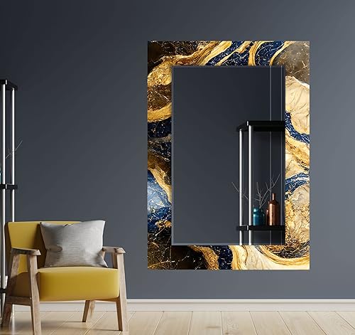 Miniatura 6 de My Photostationcom Espejo de cristal templado de 32 x 48 pulgadas vertical grande espejo de pared dorado para comedor decoración única biselado