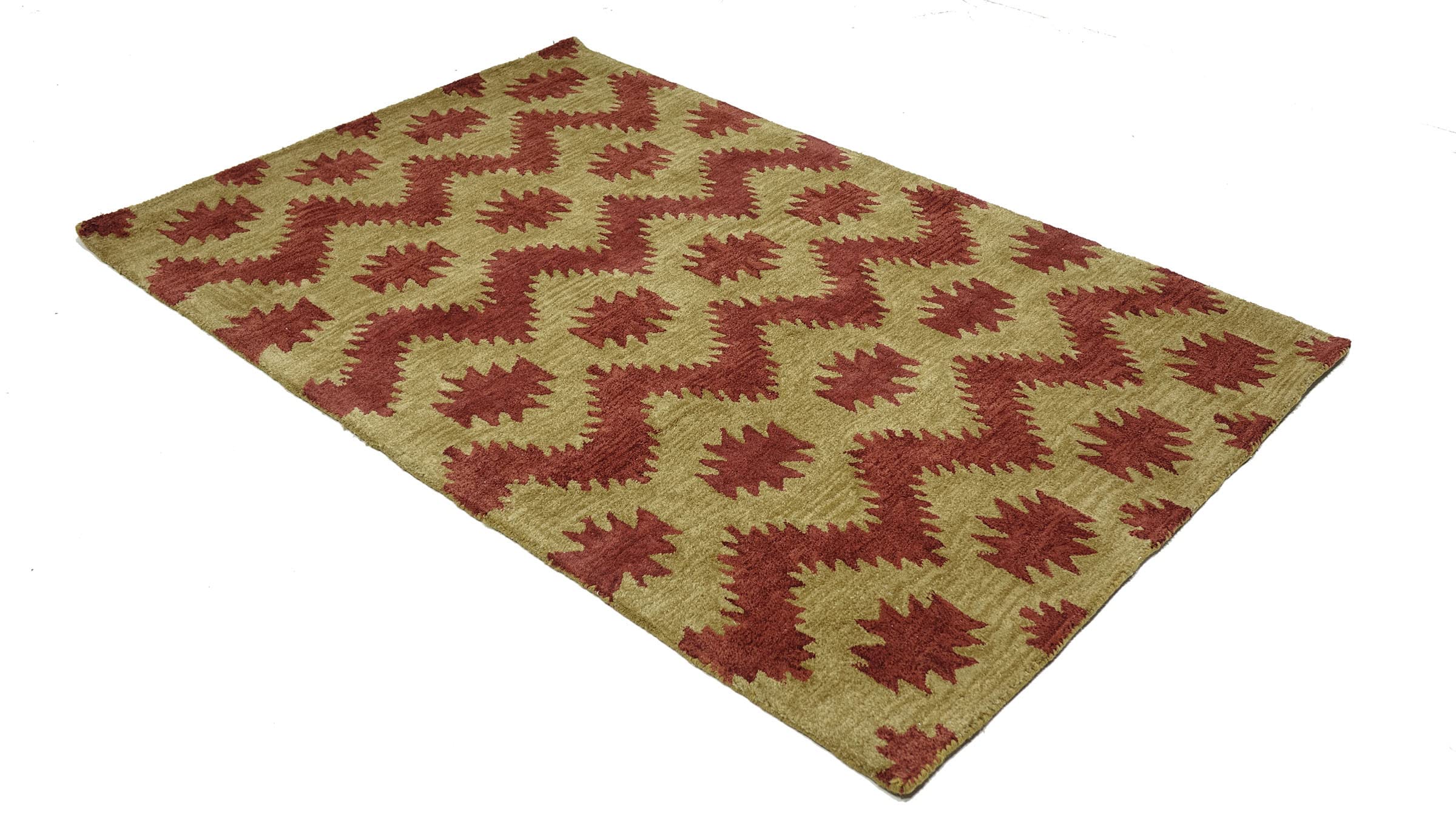 Tapis en laine fait à la main 120 x 180 cm - Or à motifs - Fait main - 120 x 180 cm