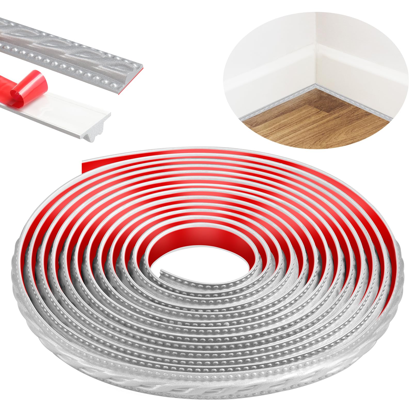 600cm Self-Adhesive Moulding Trim, Peel and Stick Ceiling Coving,3D Wall Trim for Mirror Frames, Furniture, Door Frames, Ceilings, Home Decoration(Silver)