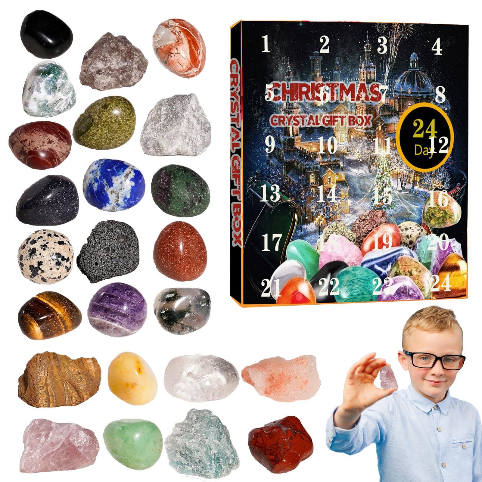 Calendario Dell'Avvento 2024 Con 24 Pietre Curative Naturali – Cristalli Chakra E Minerali – Regalo Spirituale E Kit Di Apprendimento Per Donne