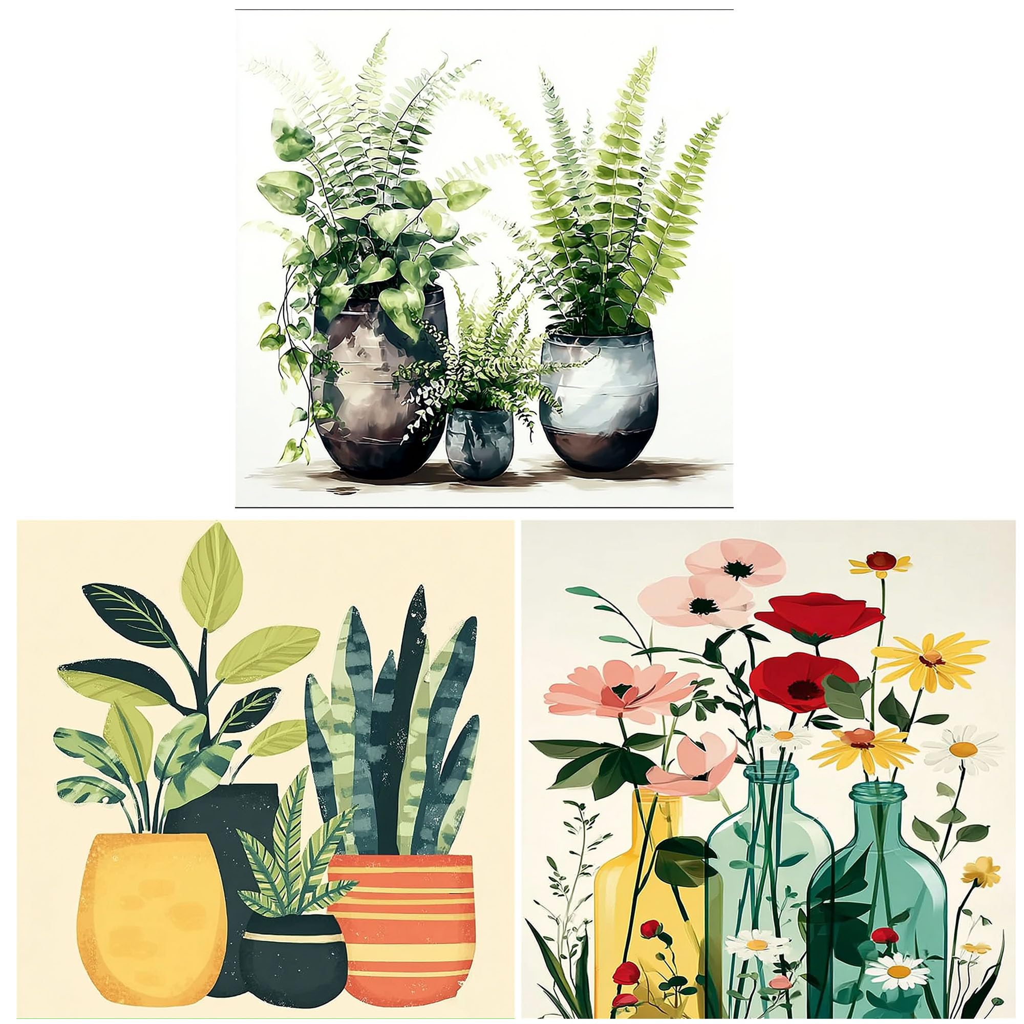 DIY 3 Pack Paint by Numbers Kits for Adults,Plant Painting Kit on Canvas,Flowers Color by Numbers,Large Adult Paint by Number for Home Wall Decor,Gifts (Plant)