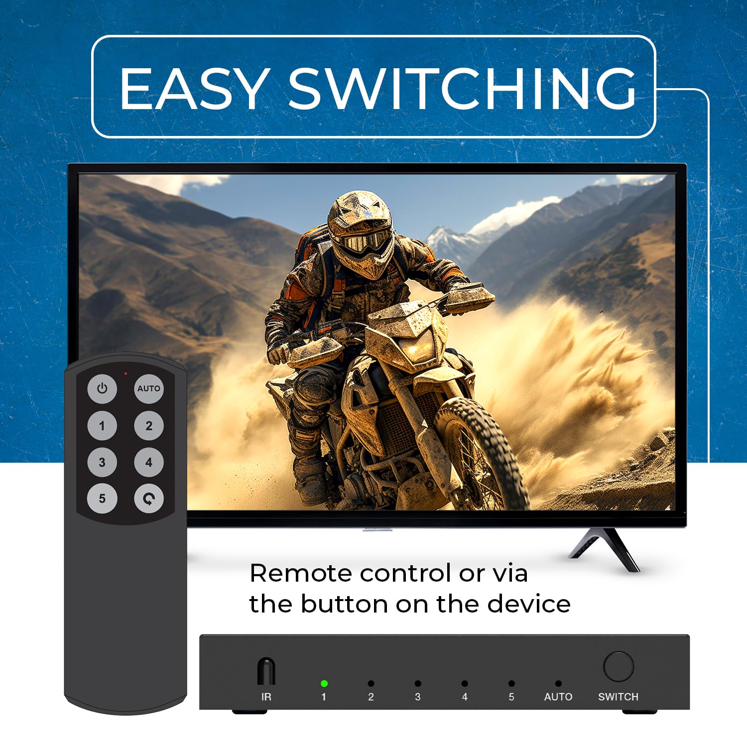 OREI Switch HDMI 8K 5 in 1 Out - Interruttore HDMI con telecomando 8K @60Hz 4:2:0/4K @120Hz 4:4:4-48Gbps Switcher con HDR10+, VRR, ALLM & QFT, CEC - per PS5, Xbox, Roku, Fire TV