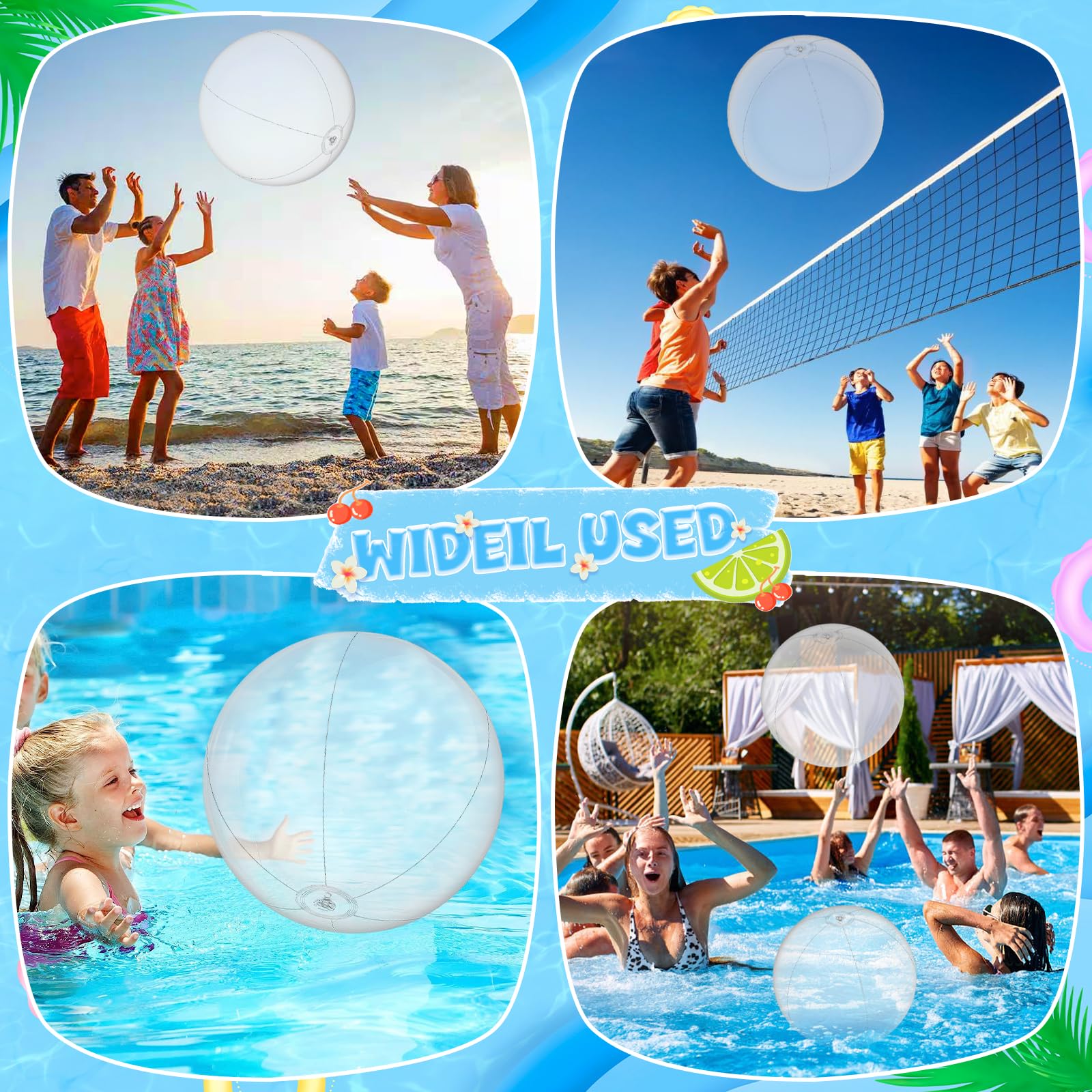 2 pelotas de playa hinchables de 61 cm de PVC, grandes pelotas de playa inflables para piscina, playa, fiesta en el jardín y verano