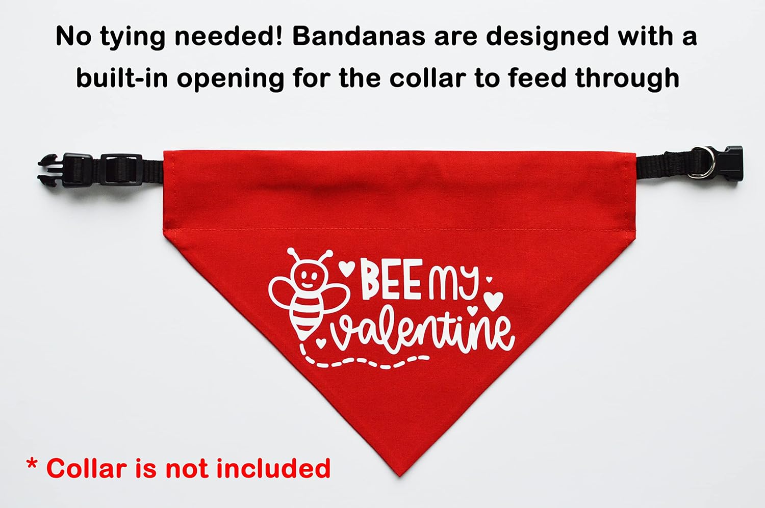 Valentines Day Slip on Dog Bandana, Over The Collar pet Neckerchief, Festive Dog & cat Accessory (BEE My Valentine, X-Large)