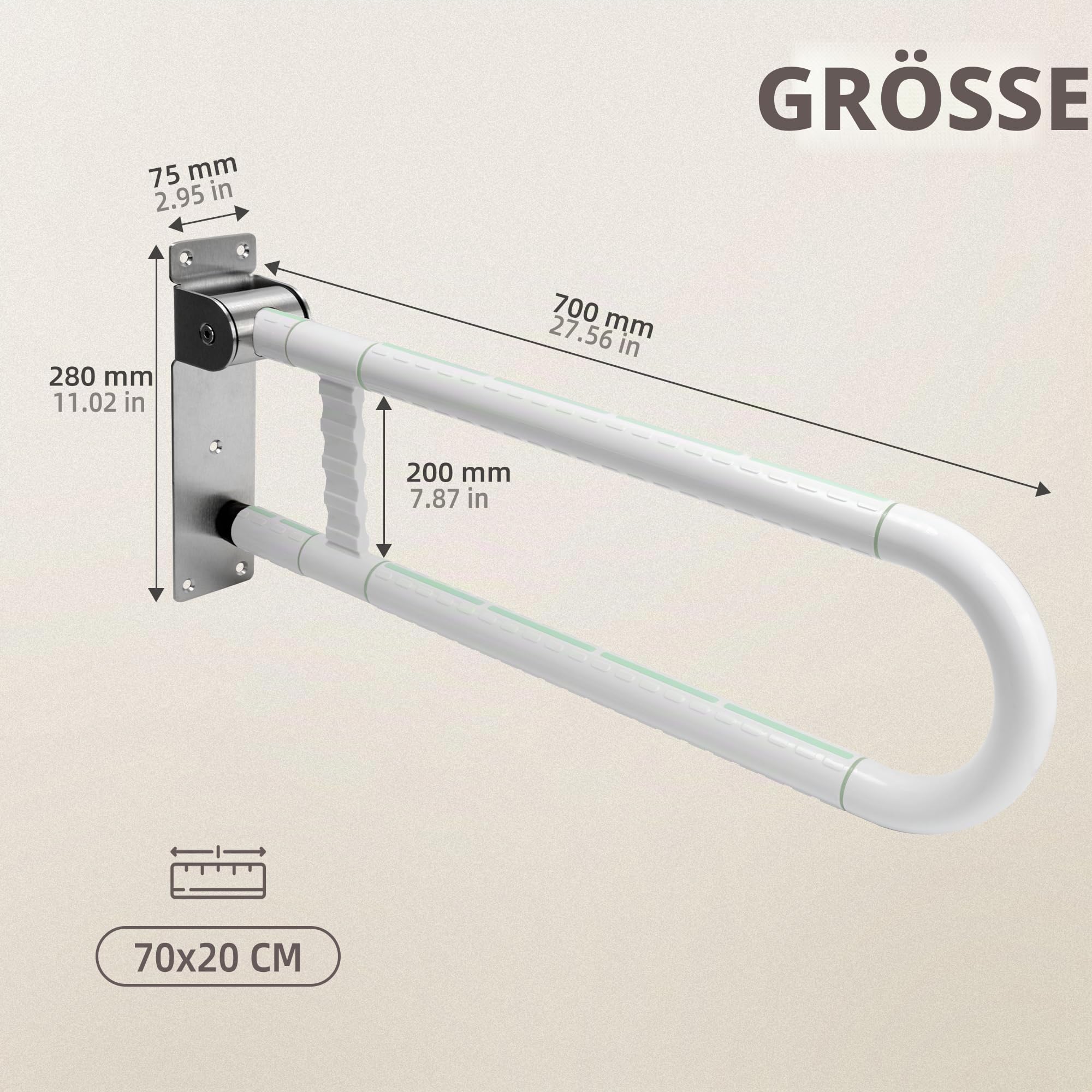 ITSOGOO Haltegriff für Senioren 70cm Behinderten WC Haltegriff mit Rutschfestem Griff,Aufstehhilfe Toilette,Dusche Klappbar Griff,Edelstahl,mit Einer Tragfähigkeit von 250kg Weiß