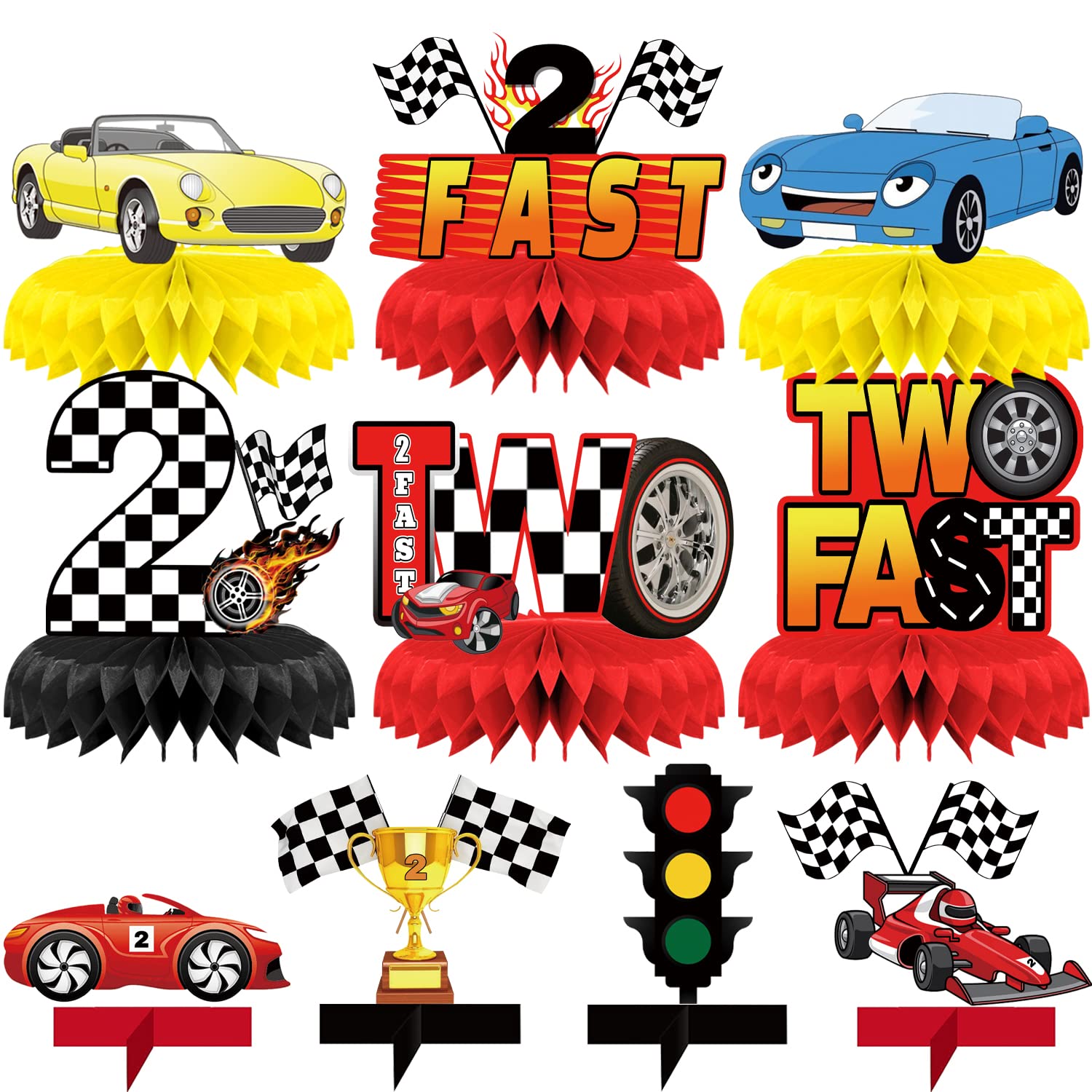 10 PCS Two Fast Honeycomb Centerpieces, Two Fast Birthday Decorations ...