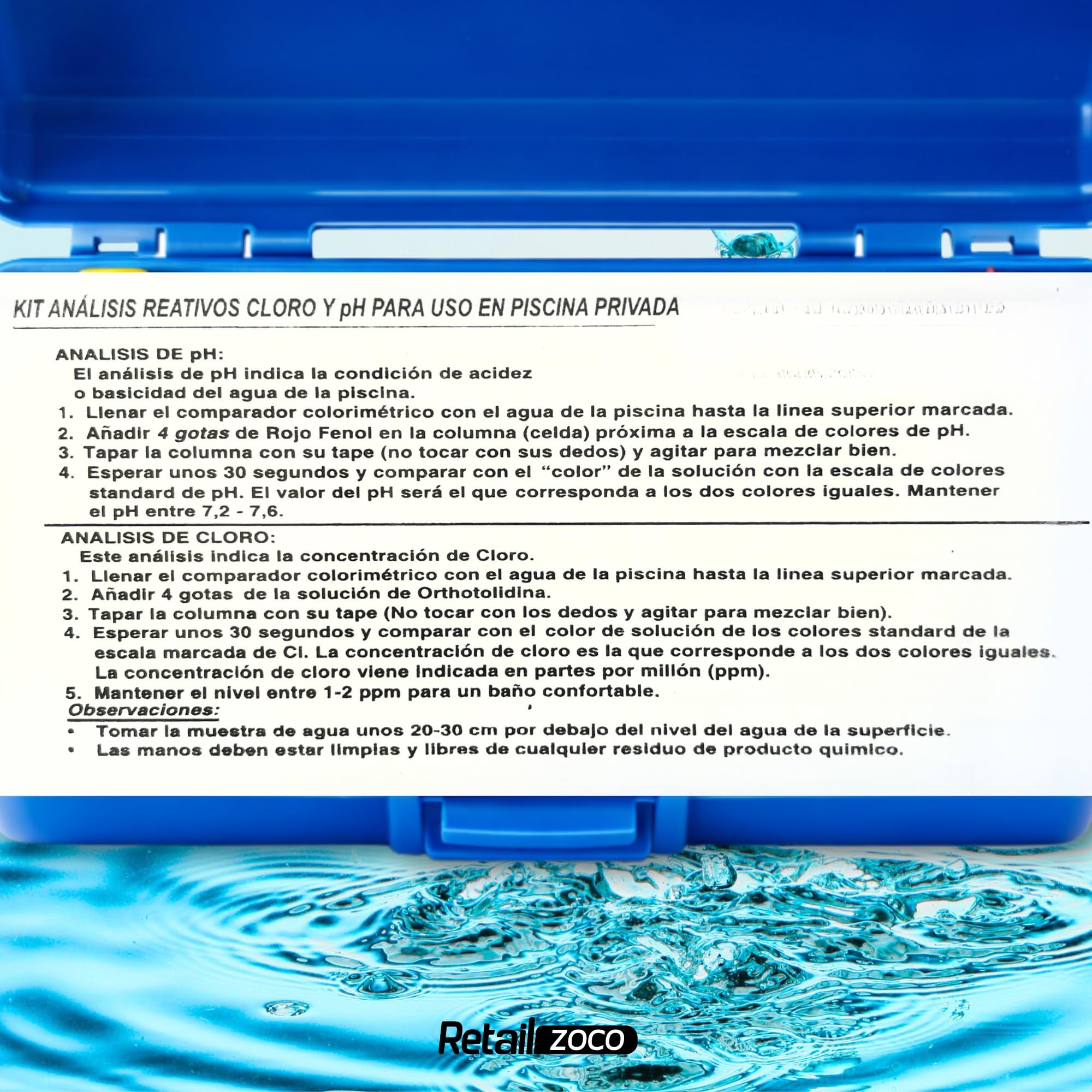 Test Kit Cloro y pH, Medidor del Cloro y PH del Agua de la Piscina, Accesorios Piscina Básico, Apto para cualquier tipo de agua, Contiene Phenol y OTO en gotas — view 6