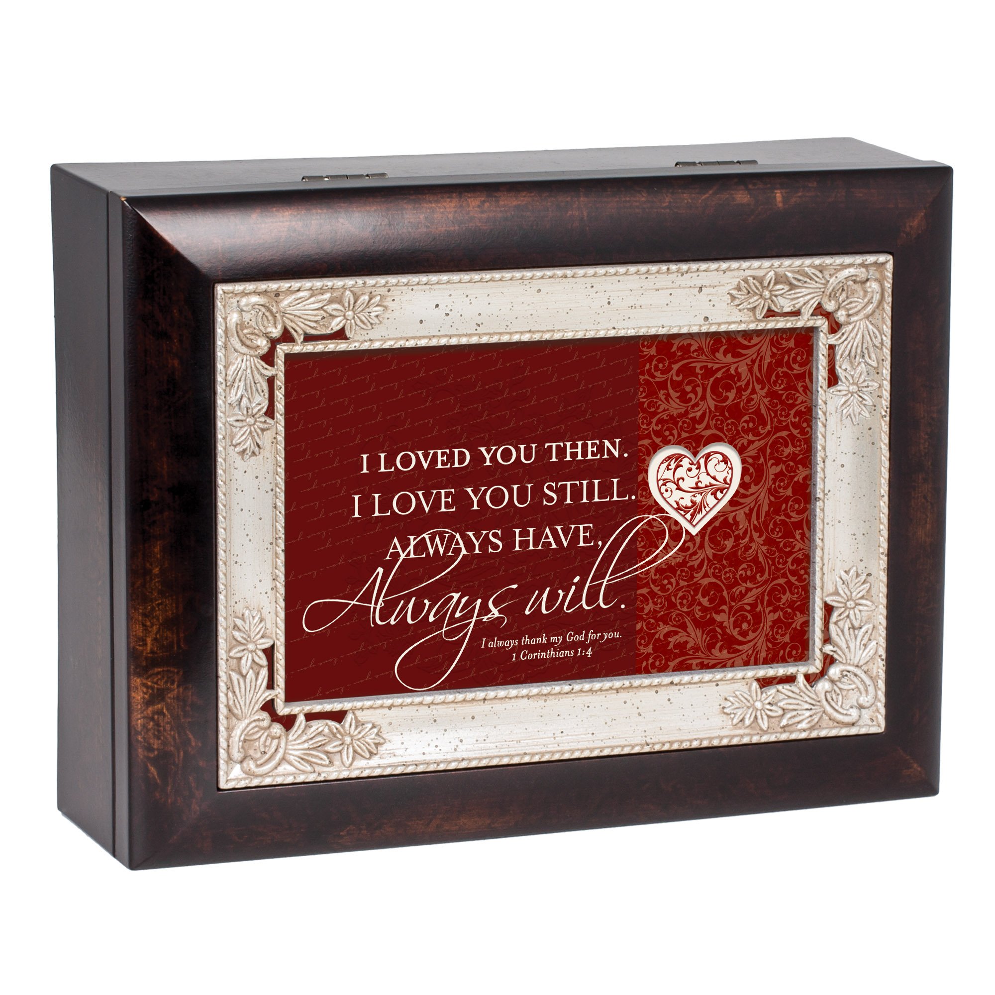 Cottage Garden always Thank God for you Burlwood inlay Italian Style Music Box plays Amazing Grace