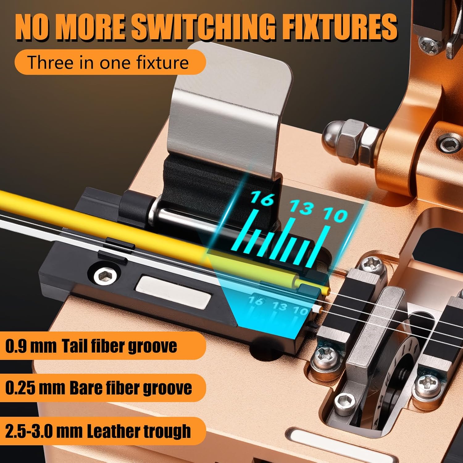 S09 High Precision Optical Fiber Cleaver – 16-Port Tungsten Steel Blade, 58,000 Cuts, 3-in-1 Fixture for 0.25/0.9/2.5-3.0mm Fibers, Automatic Reset, CNC Aviation Aluminum for FTTH & Splicing