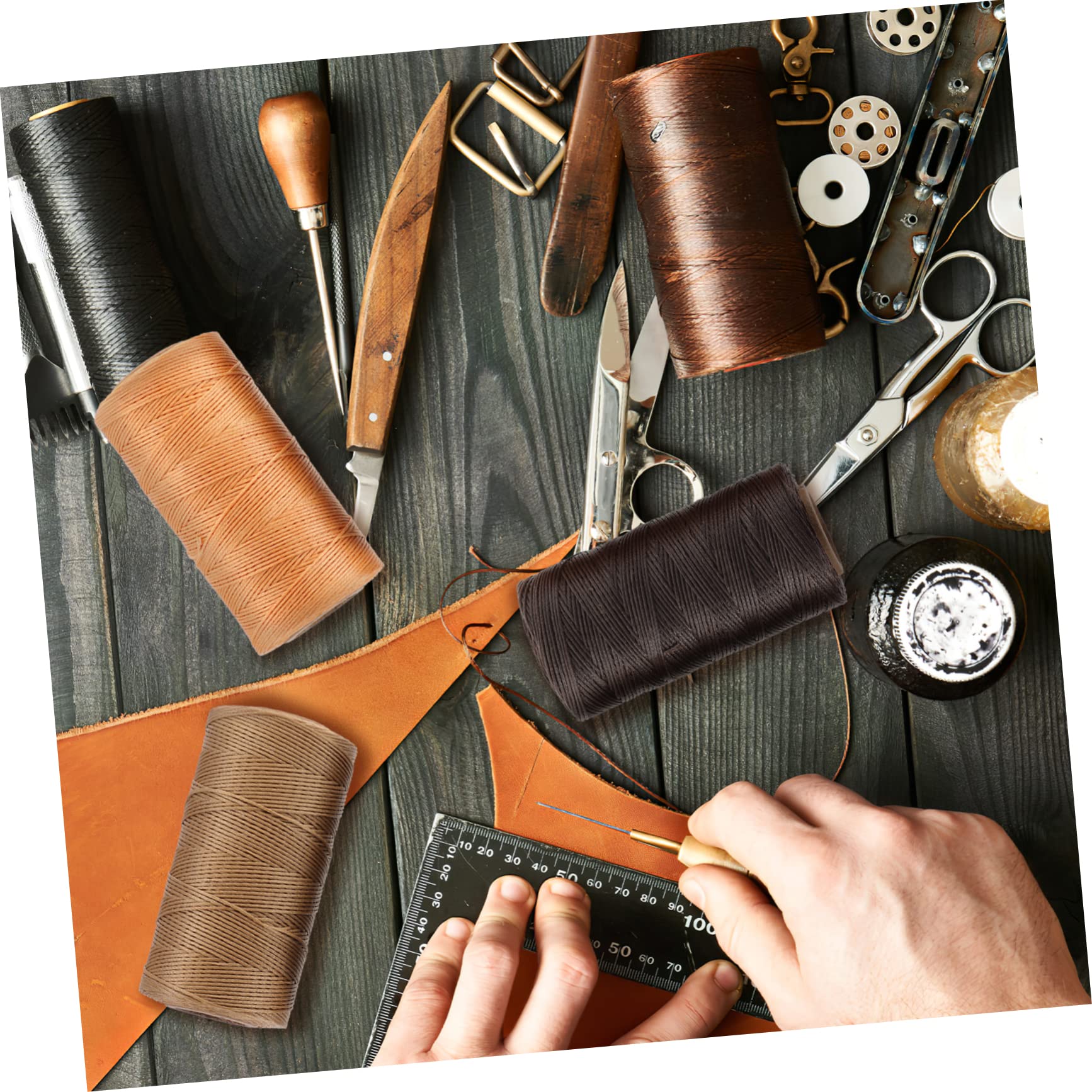 Ciieeo Hilo Encerado para Coser Cuero 0,8mm 3piezas de Poliéster para Pulseras y Artículos de Cuero, Adecuado para Encuadernación y Costura Artesanal Color Aleatorio