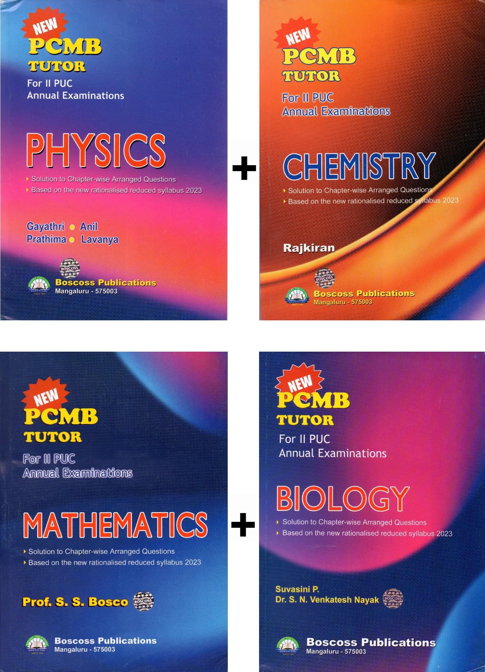 Boscoss 2nd PUC - PHYSICS + CHEMISTRY + MATHEMATICS + BIOLOGY|Set Of 4 Books|Solutions To All Relevent NCERT Text Book Problems, Chapter-Wise Arranged In The Development Of Topics|