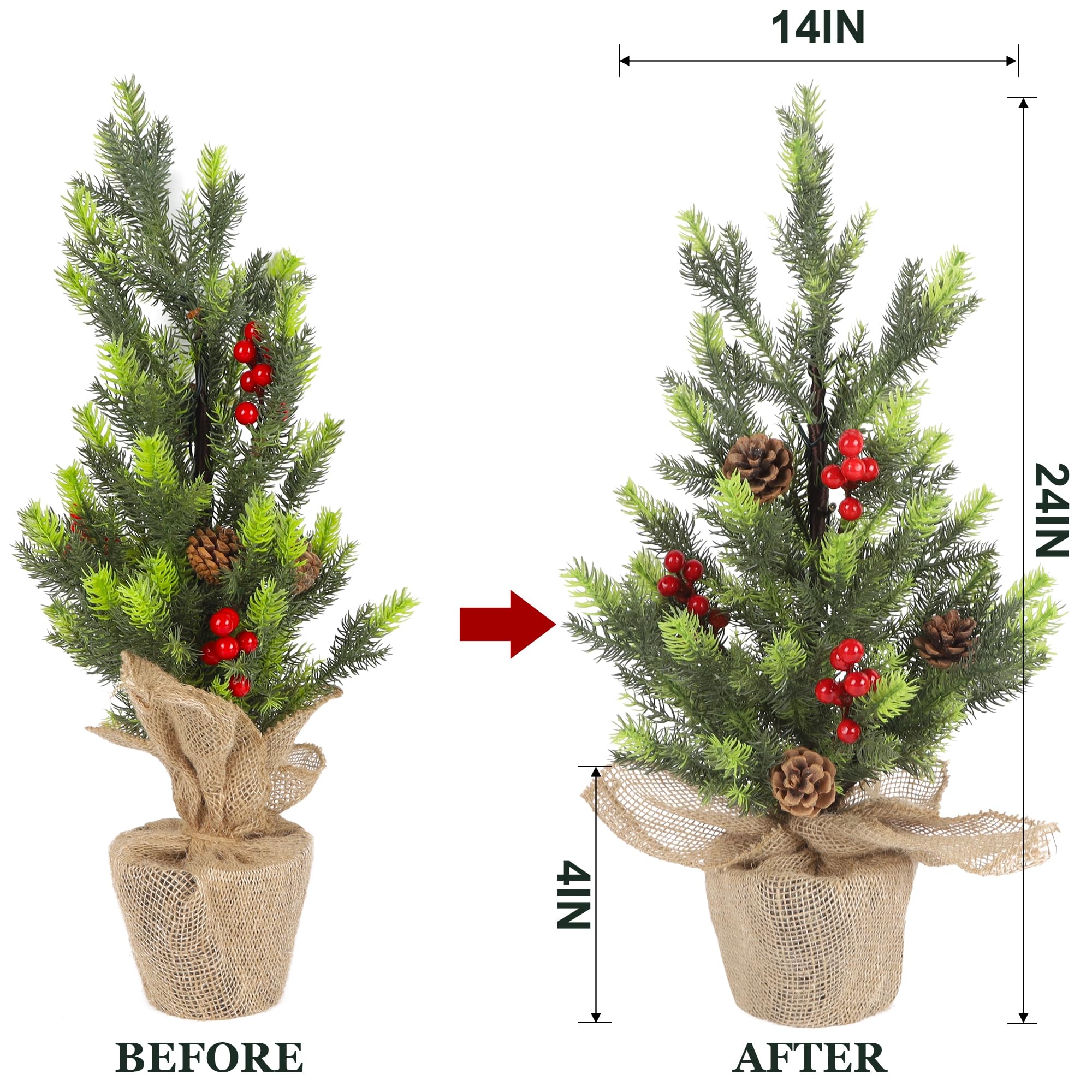 Juegoal Sapin de Noël lumineux de 61 cm, avec 50 guirlandes lumineuses blanc chaud, petit sapin lumineux avec base en toile de jute pour Noël, décoration de maison de printemps