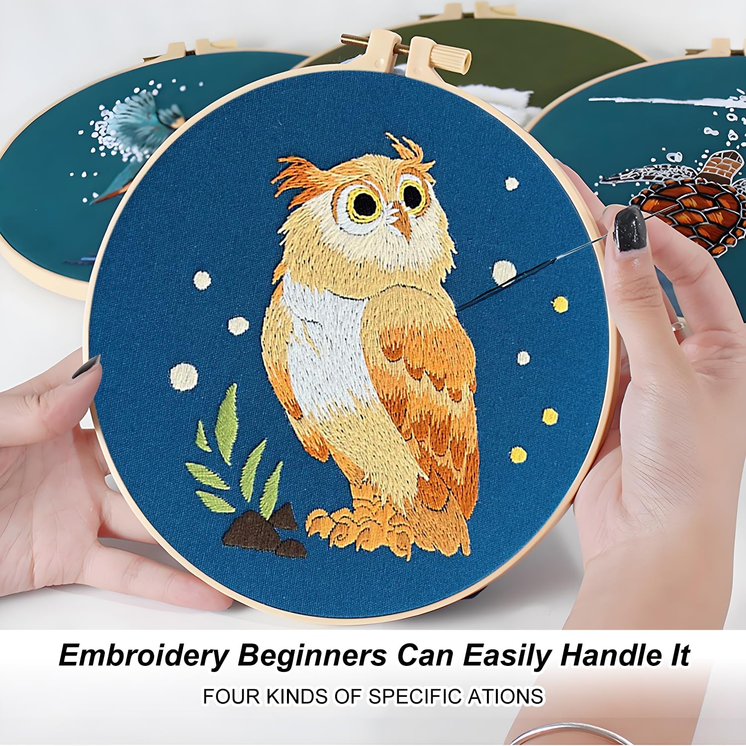 ogdoad Punch Needle Kits for Adults Beginners, Cute Owl Punch Needle Kit Beginner Needle Punch Kits with 20cm Hoop, Punch Stitching Kit for Adults, Home Decoration and Great Gift (Owl)