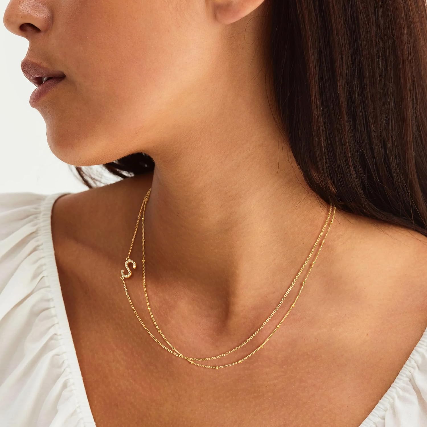 Gold Initial Necklaces for Women Trendy 14K Gold Plated Layered Letter A-Z Necklaces Set Stack Dainty Sideways Initial Charm Necklace Birthday Personalized Gifts for Women Jewelry - Image 2