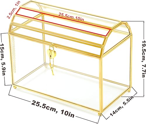 Miniatura 7 de Levilan Caja para tarjetas de regalo de boda con cerradura y ranura, caja de cristal dorado para boleta, donación, rifarecepción, cerradura de