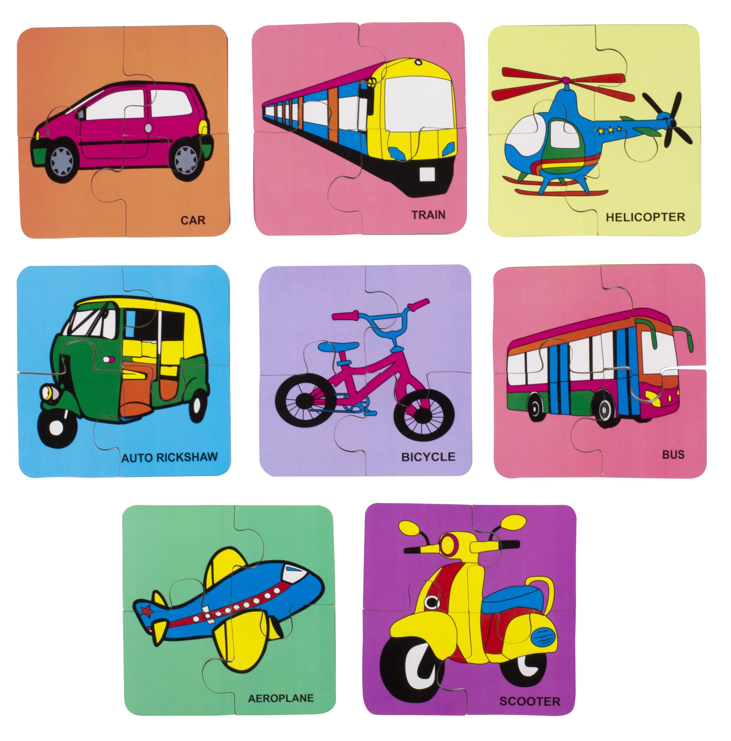 MYFA Pack of 8 Wooden Puzzle Set for Kids | Set of 8 Transport Jigsaw Puzzle | Babies, Toddlers, Kids Wooden Learning Educational Games Puzzle