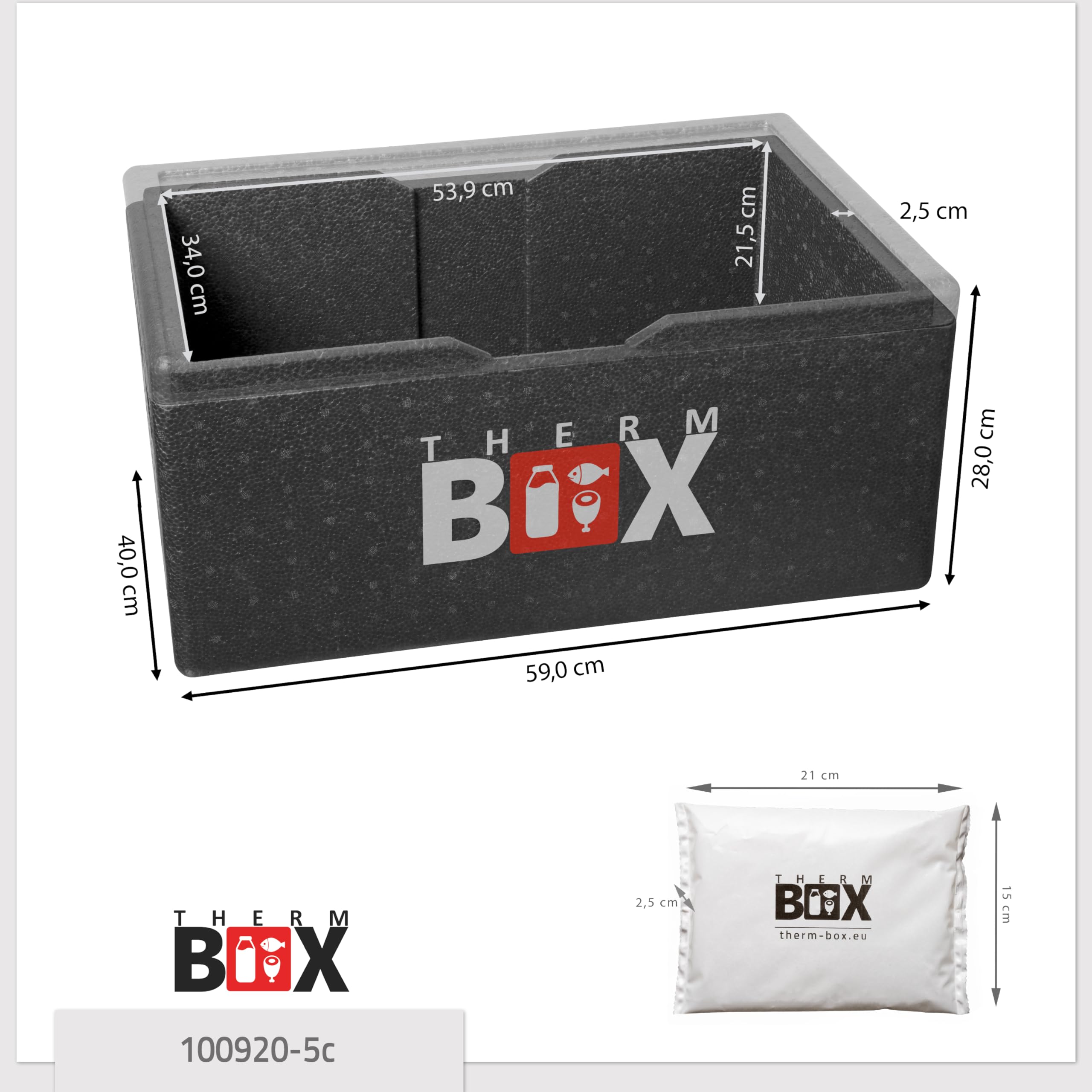 THERM BOX Profi Styroporbox Gastro GN mit 5X Kühlakku für Kühlbox 40L Innen: 54x34x21,5cm Transportbox Wiederverwendbar