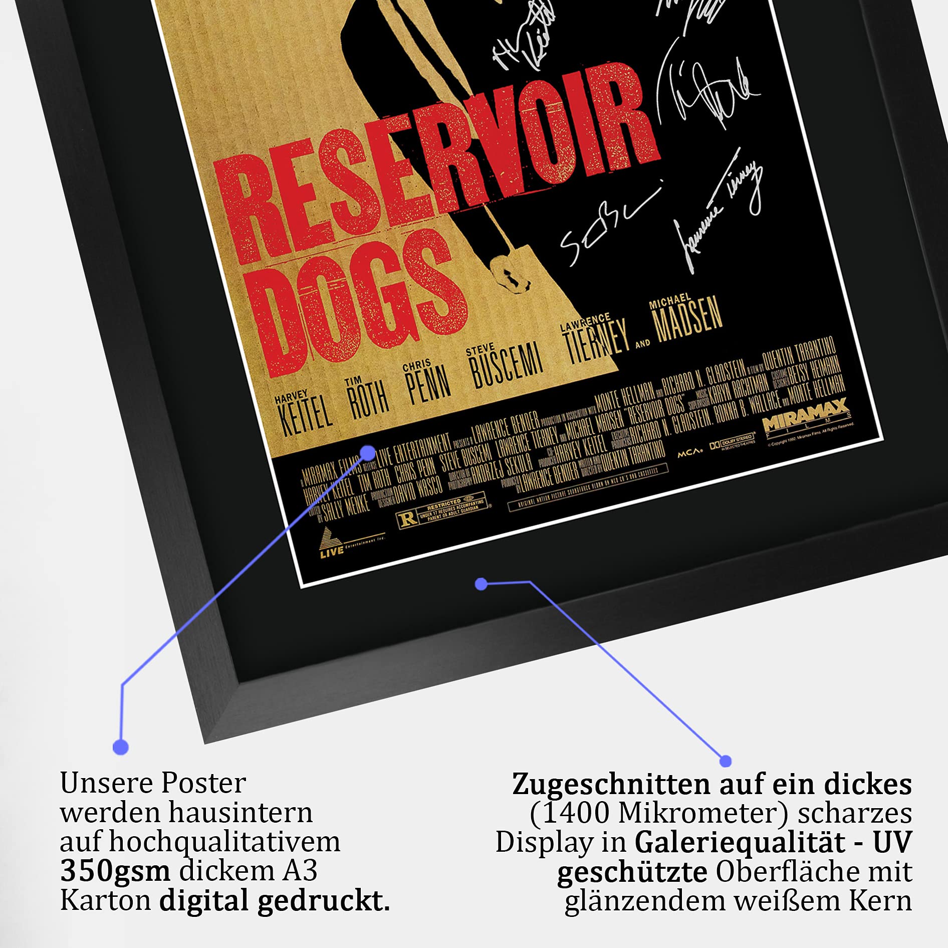 HWC Trading Reservoir Dogs Geschenke Geduckter Poster Signiertes Autogramm Foto für Fans von Film Memorabilien - A3 Gerahmt
