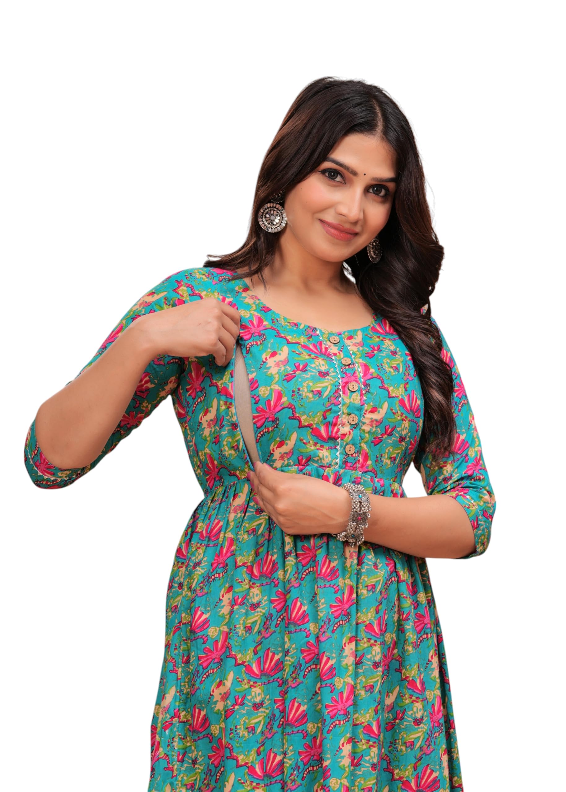 Women's Stylish Pure Cotton Printed Kurti Gown – Comfortable and Elegant Maternity & Feeding Dress for Women-image-12