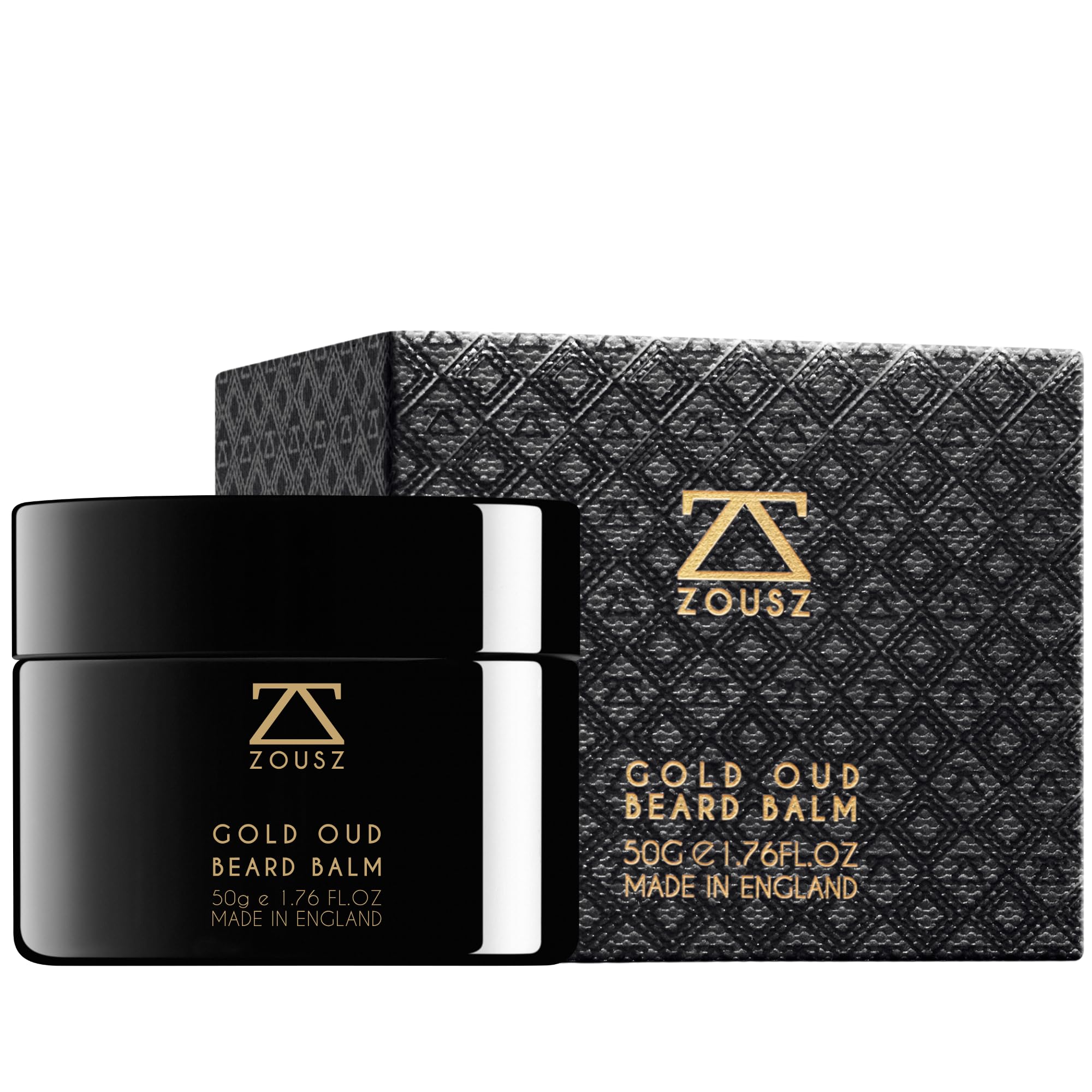 ZOUSZ Gold Oud Premium Beard Balm - Burro per la cura della barba e della pelle con profumo ipnotico di oud terroso per uomini con oli naturali - Idrata, condiziona, elimina la forfora, 50g
