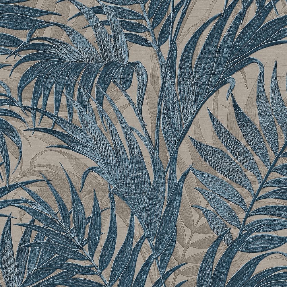 Teal Grey Grace Tropical Palm Leaf Wallpaper Textured Paste The Wall Vinyl Natural Jungle Themed