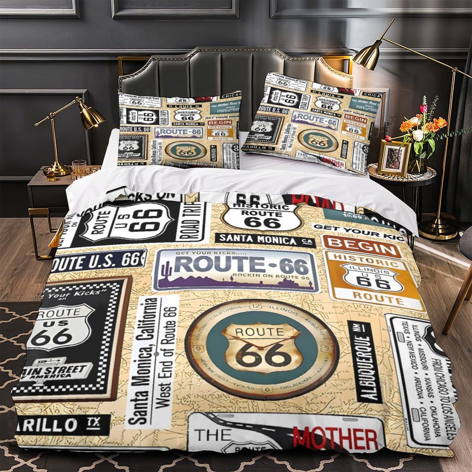 Housse de couette Route 66 effet 3D parure de lit microfibre de qualité