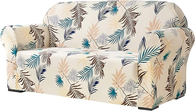 SU SUBRTEX Soft Stretch Sofa Cover Set of 3 Seat Leaf-printed Washable Covers Furniture Protector Elastic Couch Slipcovers for Kids/Dogs(Sofa, Yellow), Sofa Cover(Sofa, Yellow)